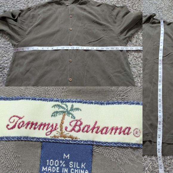 Tommy Bahama Olive Green Silk Short Sleeve Button Up Shirt M - Picture 7 of 7